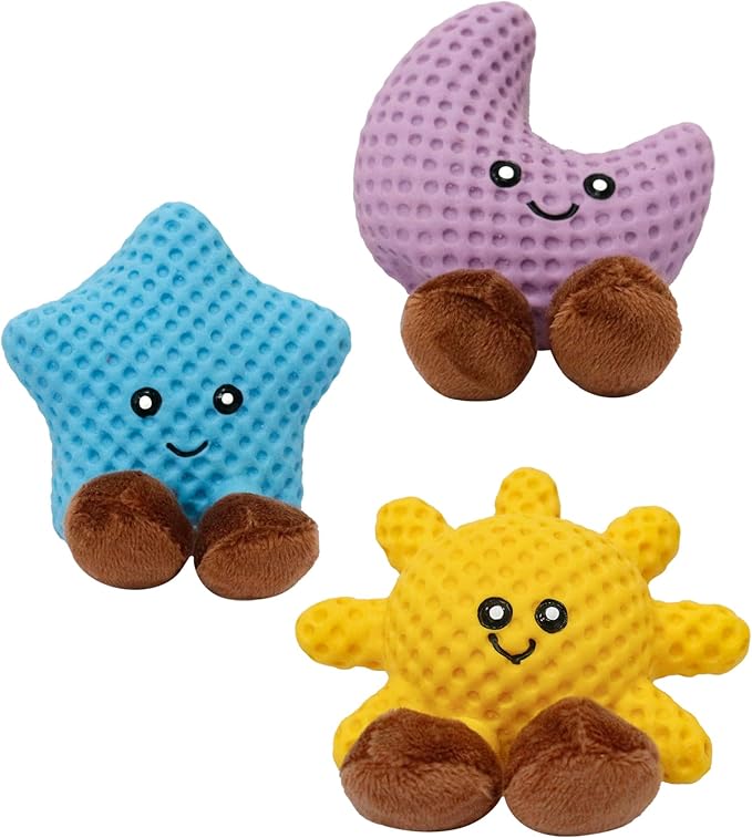 Deeow 3-in-1 Dog Toys Set: Star, Moon & Sun Plush Squeaky Pet Toys, Super Soft for Calming Play Enrichment, Best for Puppies, Small Medium Dogs with Anxiety, Dog & Cat Interactive Pet Gift