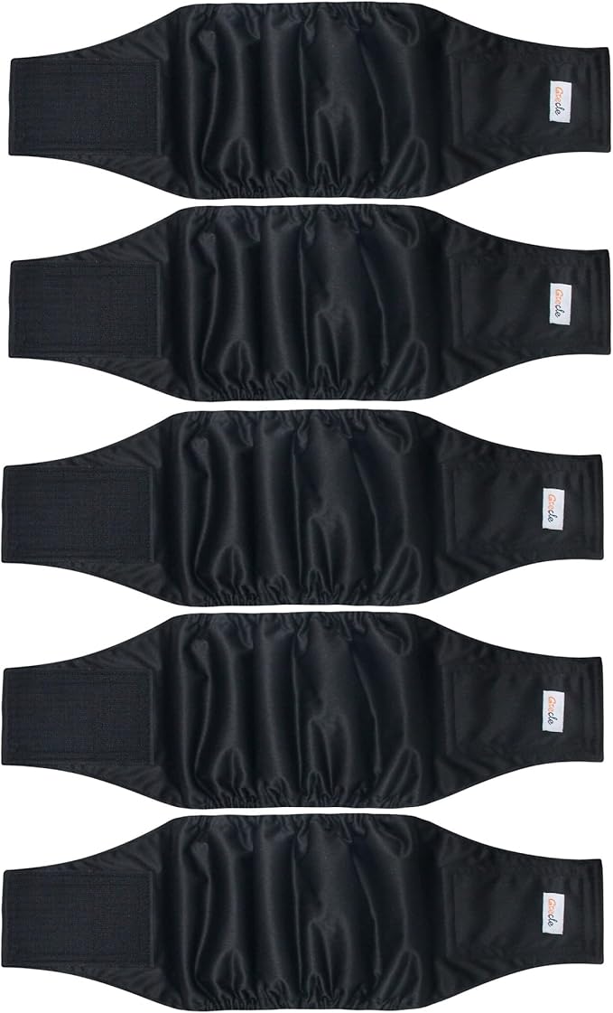 5 Pack Dog Diapers Male Reusable, Premium Belly Bands for Male Dogs, High Absorbing Dog Pee Wraps for Doggie in Incontinence or Excitable Urination and Training Black L