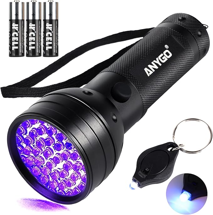 51 LED UV Black Light Flashlight, 395nm Portable Ultraviolet Pet Urine Detector for Dog Cat Stains, Bed Bugs, Scorpions, Resin Curing, Keychain Flashlight & Battery Included