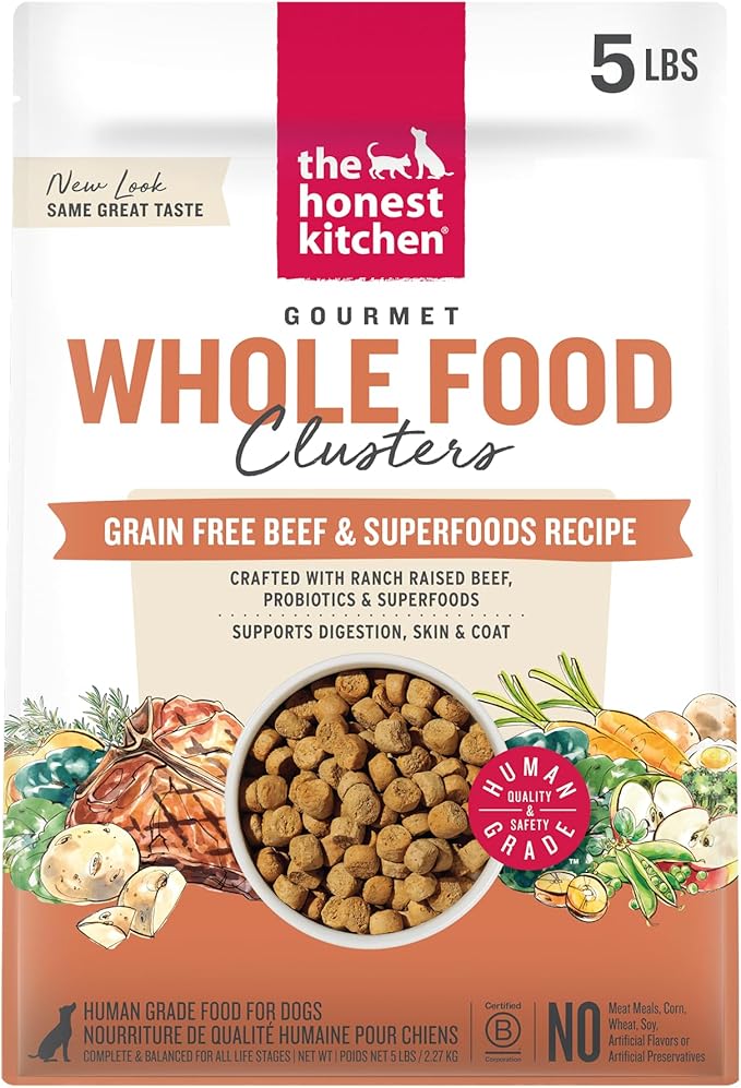 The Honest Kitchen Human Grade Dry Dog Food, Whole Food Clusters Grain Free Dry Dog Food, Beef, 5 lb Bag
