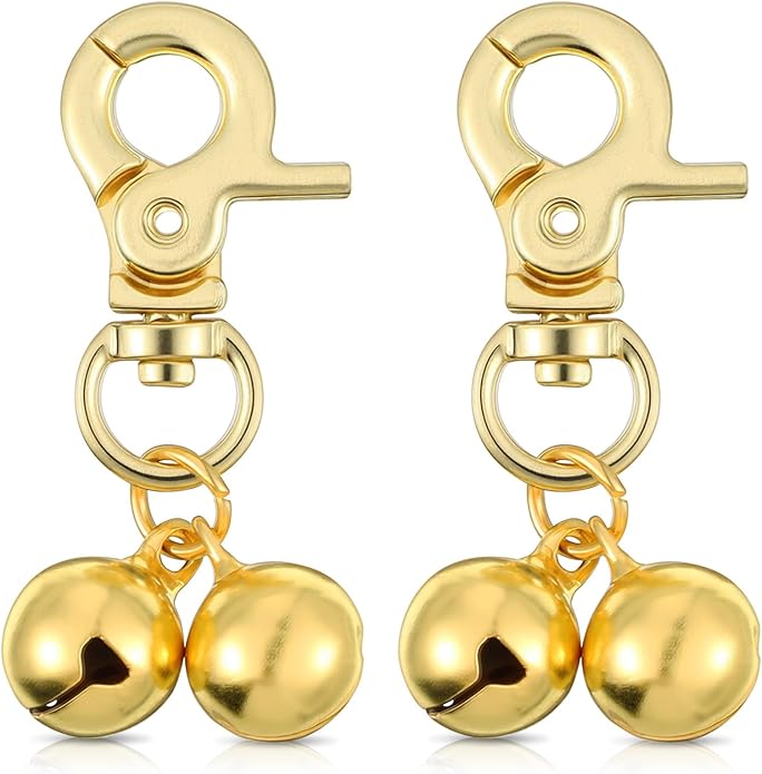 2Pcs Gold Bells for Dog Collars, Extra Loud Collar Bell, Cat Bell for Pet Collar, Training Collar Charm with Heavy Duty Snap Clips, Pet Pendant Accessories for Pet Tracking Anti Lost Training