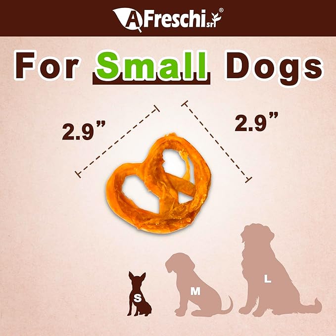 A Freschi srl Turkey Tendons for Dogs, USA-Sourced, Healthy Dog Treats, Rawhide-Free Puppy Chews, Long Lasting, All Natural, Hypoallergenic Dog Treats for Small Breeds, 8 oz Pack Pretzel (S)