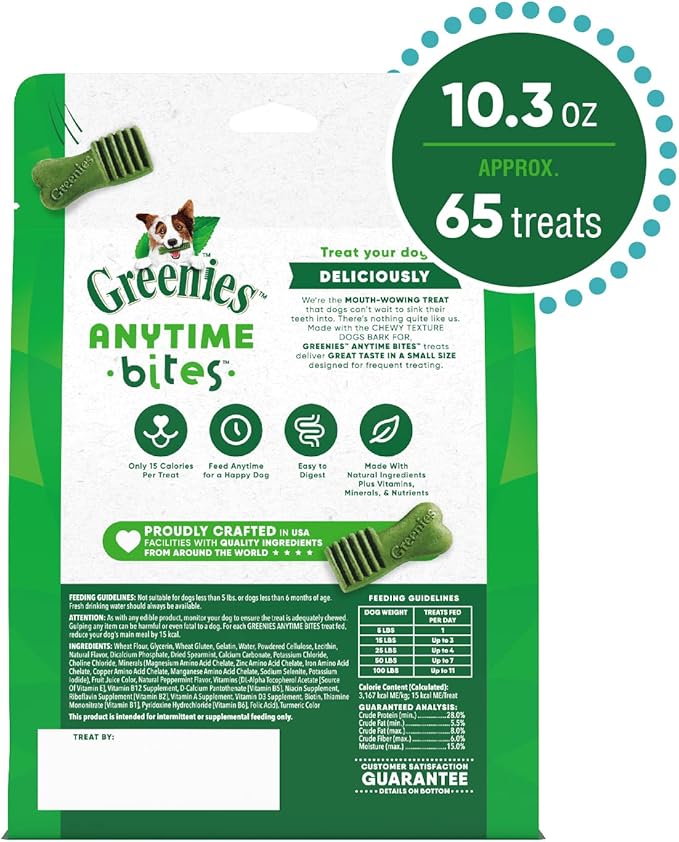 Greenies Anytime Bites Dog Treats, Mint Flavor, 10.3 oz. Bag (Pack of 2)