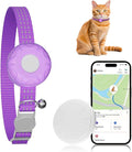Cat Tracker, GPS Tracker Compatible with Apple Find My App(Only iOS), Waterproof Cat Tracker Collar with Bell and Safety Elastic Buckle, No Monthly Fee Pet Trackers for Vehicles, Pets, Kids (Purple)