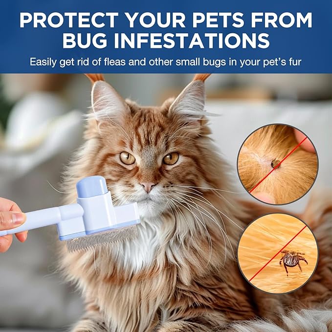 Cat Comb Dog Comb– Pet Hair Removal Tool for Fleas, Lice (Suitable for Cats & Dogs). Cat Brush with Release Button, Self-Cleaning Design, and Long & Short Stainless Steel Teeth for Shedding