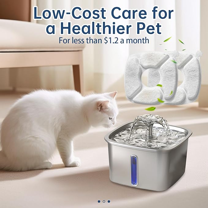 16 Pcs Cat Water Fountain Replacement Filters-8 Pack Cat Fountain Filters with 8 Pack Sponges, Enhanced Compatibility Pet Fountain Filter Fit for 95oz/2.8L 135oz/4L 67oz/2L Pet Drinking Fountain