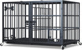 Dosker 48/42 inch XL Dog Crate for Large Dog/Double Medium Dogs,Heavy Duty Metal Dog Cages,All Metal Open Top Stackable,Dog Kennel Indoor with Wheels,Floor Grid, Tray, Divider and Feeding Bowl
