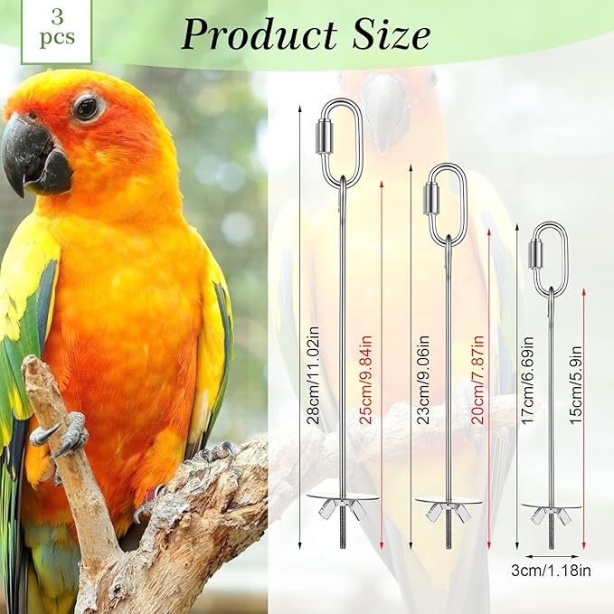 3 Pcs Bird Cage Food Holder, Stainless Steel Bird Foraging Toys, Birds Foraging Toys for Parakeets, Budgies, Macaws (3 Sizes)