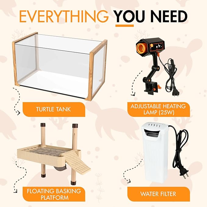 ZENO Turtle Aquarium Kit with Basking Platform - Aquatic Tank with Filter & Light - Perfect Starter Kit for Baby & Juvenile Turtles - Ideal for Kids