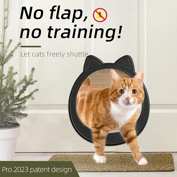 Large Cat Door, Cat Door Interior Door, No Flap Cat Door, Easy to Install, Strong Pet Door for Cat, No Training, Up to 22 LBS,Black