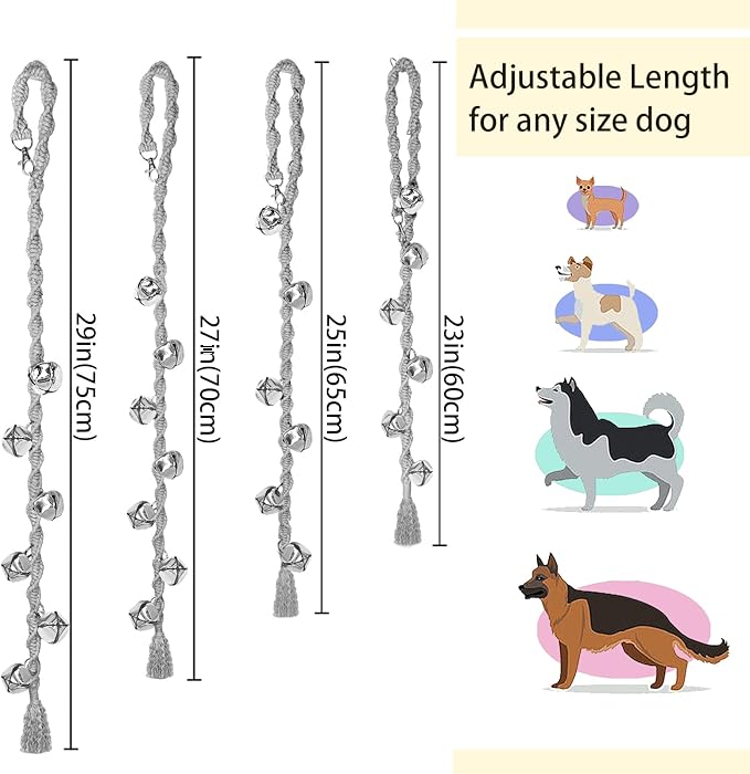 Dog Bells to Go Outside & Puppy Potty Training, Adjustable Dog Door Bell Ring to Go Potty, Handmade with Premium Yarn. Twisted Style, LightGrey