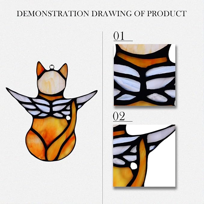 BOXCASA Angel Cat Memorial Gifts for Women,Stained Glass Window Hanging Decorations,Angel Wings Orange Cat Suncatcher Decor,Pet Memorial Sympathy Gifts Decoration