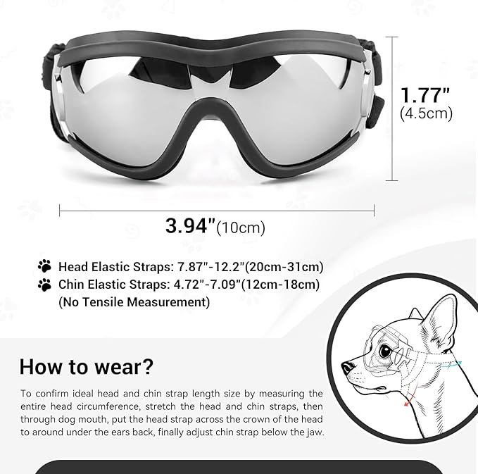 Namsan Small Dog Goggles, UV Protection Goggles for Dogs Small Breed, Puppy Sunglasses with Adjustable Straps, Windproof Dog Eye Protection for Outdoor Activities, Black
