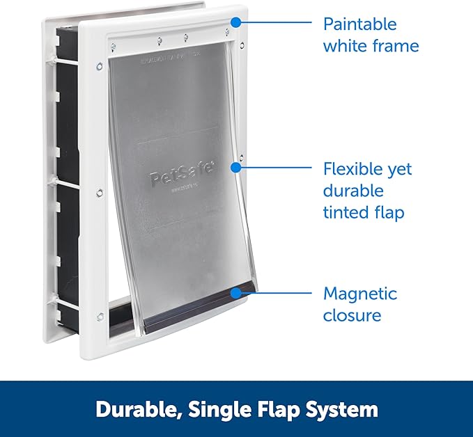 PetSafe Plastic Pet Door - Easy Install for Wood, PVC Metal & Paneled Doors - Rust-Free Plastic Frame - Flap Dimensions 8 1/4" W x 12 1/4" H - for Medium Dogs Weighing Up to 40 lb