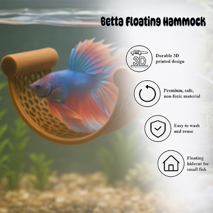 Natural Wood Betta Hammock - Floating Resting Log for Bettas, Shrimp & Nano Fish - Aquarium Hideout, Fish Tank Decor, Aquatic Perch for Small Tanks