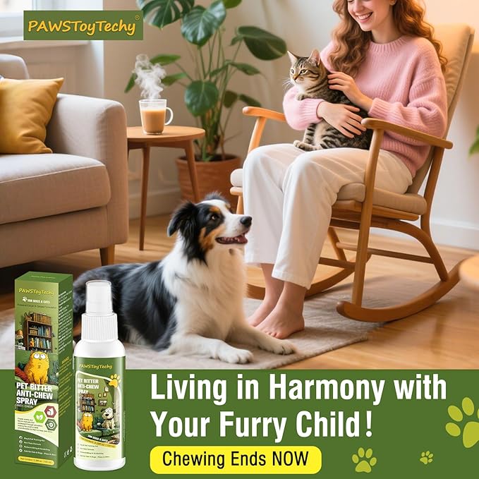 Anti-Chew Bitter Dog Spray, Stop Chewing and Licking, No Chew Spray for Dogs & Cats, Protect Furniture Shoes Belongings, Natural Pet Safe Formula, No Stain 3.38 fl oz (100 ml)