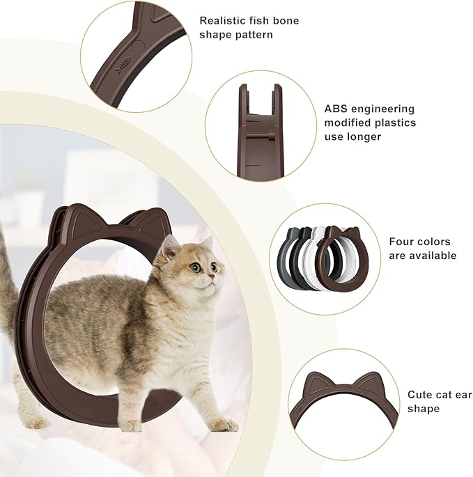 Cat Door Interior Door - Coffee Warm Classic, Large No-Flap Pet Door for Cats Up to 22 LBS, Easy DIY Setup, No Training