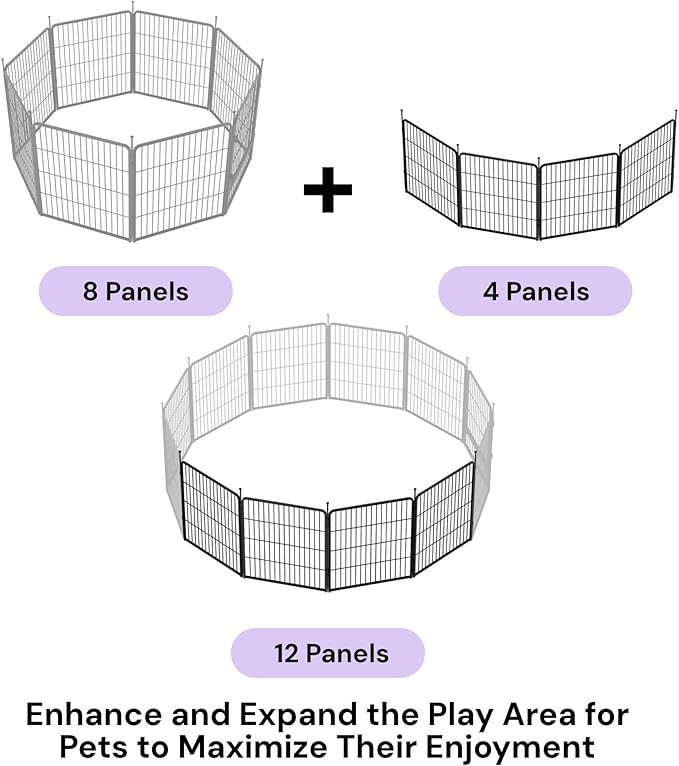 SunsGrove Dog Playpen Outdoor, Heavy Duty 32 Inch 4 Panels Play Pen for Small and Medium Dogs, Free and Safe Play Dog Fence, Black