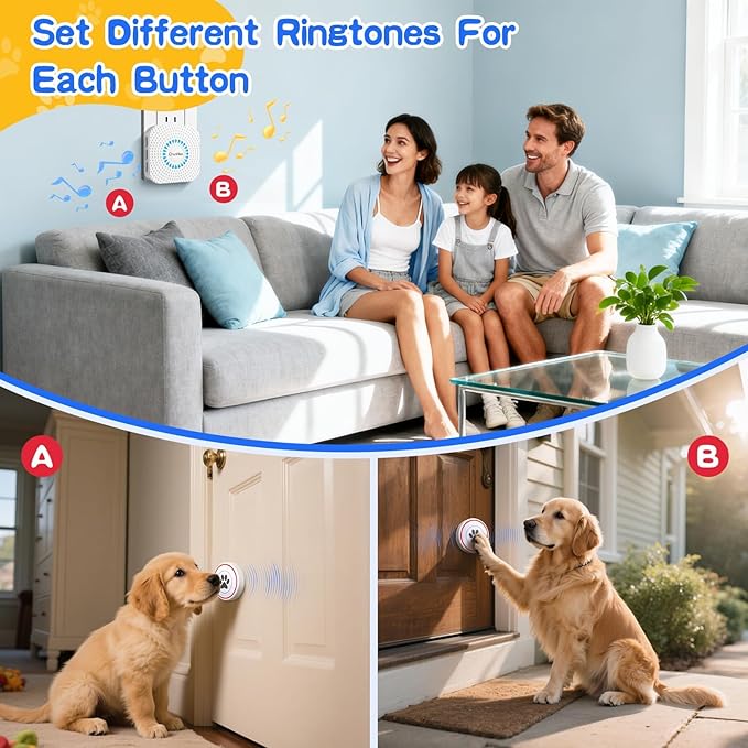 ChunHee Dog Door Bell for Potty Training – Wireless Doggie Doorbell to Go Outside, 1.6in Touch Surface, Easy for Puppy & Adult Dogs, IP55 Waterproof, 500FT Range, 55 Ringtones, Adjustable Volume