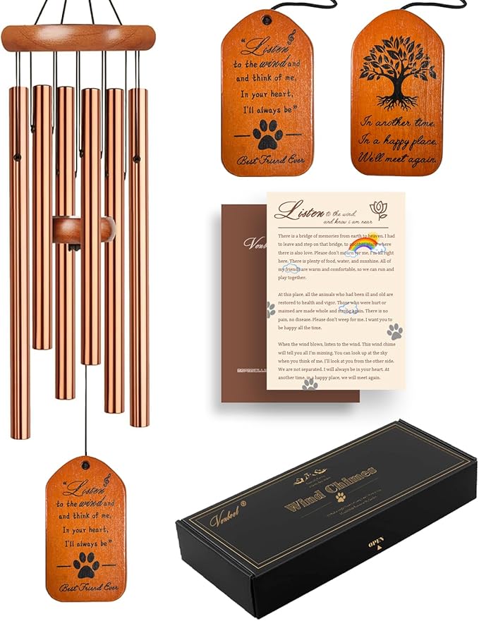 Pet Memorial Wind Chime, 28" Golden Tombstone Dog Memorial Wind Chime, Dog Remembrance Passing Away Loss Bereavement Gift