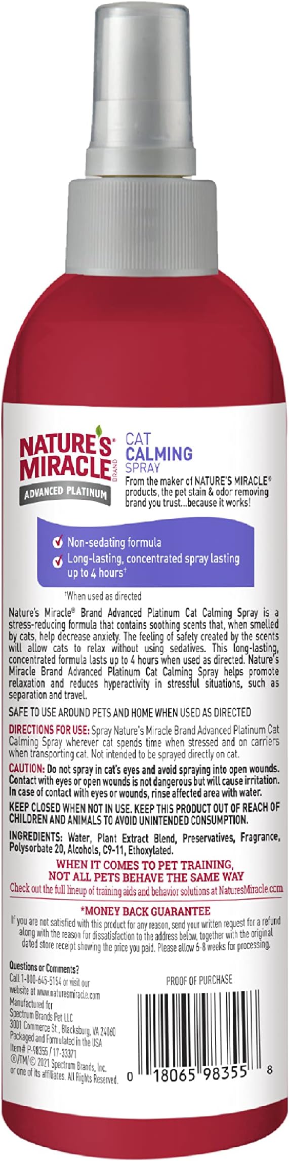 Nature's Miracle Cat Calming Spray,8 Ounces,Stress-Reducing Formula for Cats,(Pack of 2)