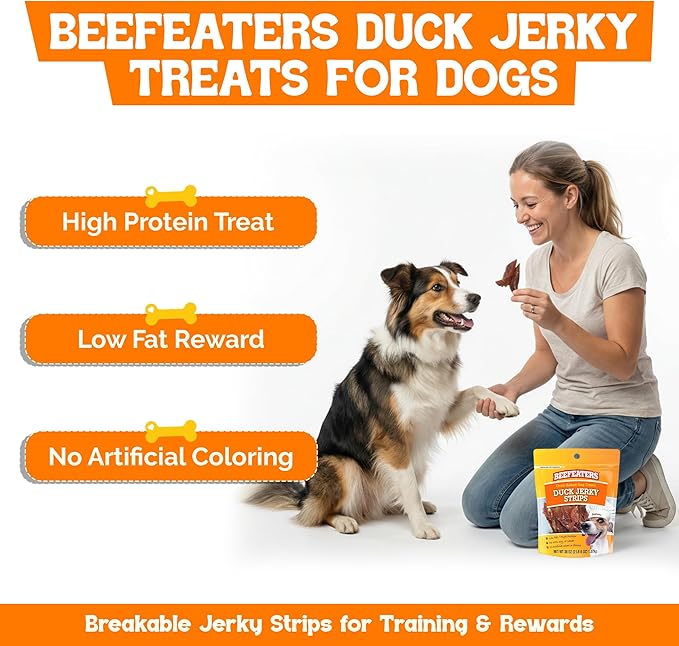 Beefeaters Duck Jerky Strips for Dogs 38oz, Oven-Baked High Protein Dog Treats Duck Jerky - Low Fat Grain-Free Dog Snacks - No Corn Wheat or Soy - Chewy Dog Jerky Treats for Training and Rewards
