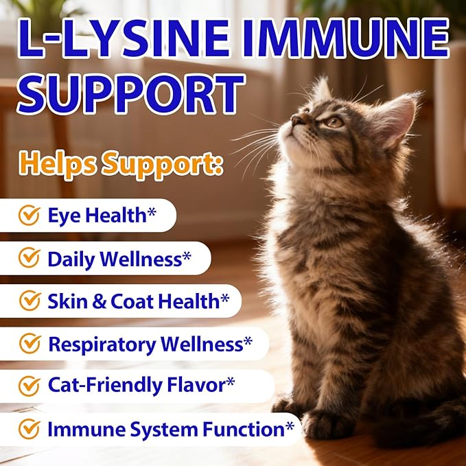 Lysine for Cats, L-Lysine Supplement Liquid Drops for Cats Supports Immune & Respiratory Health,Helps with Sneezing, Eye Discharge and Watery Eyes