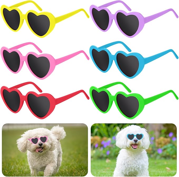 6 Pcs Pet Heart Sunglasses Summer Cute Pet Dog Sunglasses Retro Small Cat Glasses Photos Props Dolls Glasses Puppy Party Decor for Small Dogs Cat Accessories(Vibrant Colors Set)