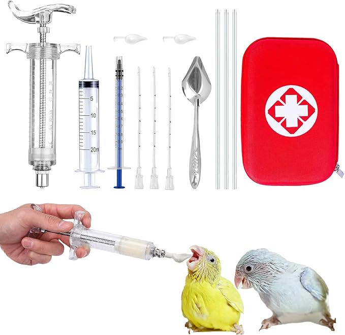 Bird Feeding Syringe Feeding Tubes for Baby Birds Parrot Hand Feeding Syringe with Curved Gavage Tubes and Stainless Steel Metal Feeding Spoon ( 9Pcs)