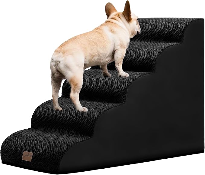 gogobunny Ramp Cat Dog Stairs for Beds, Cat Slope Stairs with Durable Waterproof Fabric Cover, Pet Steps for Old Large Dogs Climbing (Black, 5-Step (33" D x 15.7" W x 22.6" H), 5.0)