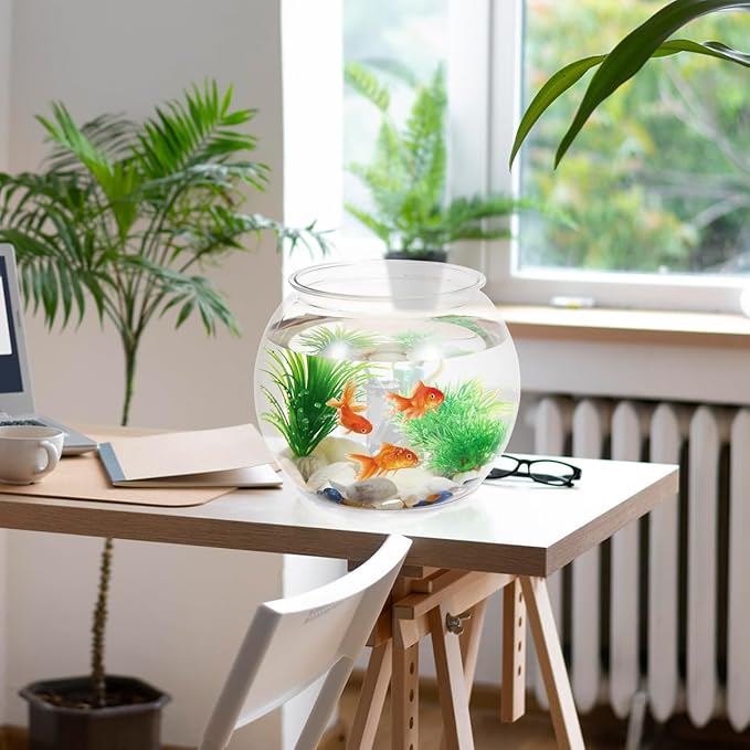 Totority Transparent Round Fish Bowl 8.66 Inch Durable PET Aquarium Tank, Shatterproof Desktop and Bookshelf Decor for Office, Home, Party & Carnival, Stylish Small Fish Tank for Betta & Goldfish