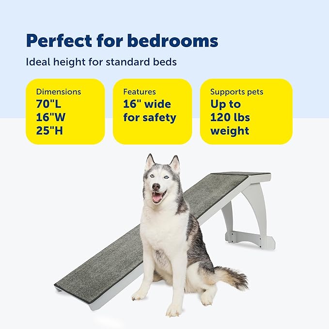 PetSafe CozyUp Bed Ramp - Supports Pets Back & Joints - High Traction Carpet Surface - Furniture-Grade Wood - Cherry or White Finish - Heavy Duty Bed Access Ramp - White