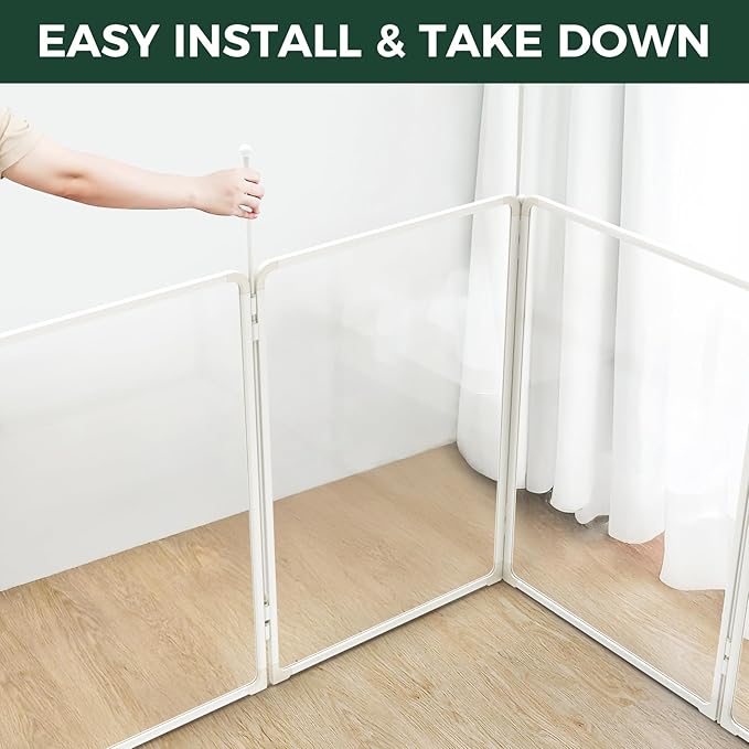 FXW AuraSpace Pro Metal & Acrylic Indoor Dog Playpen, All-Acrylic Clear Heavy-Duty Design, 40" Height 8 Panels for Medium and Large Dogs, White│Patented