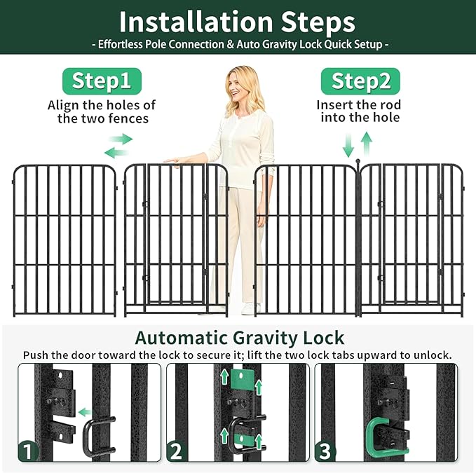 Metal Dog Playpen 40" 24 Panels with 2 Doors for Medium Large Dogs, Indoor Outdoor Exercise Pen for Yard RV Camping, Thickened Steel Tube, Gravity Lock & Ball Head Iron Rods