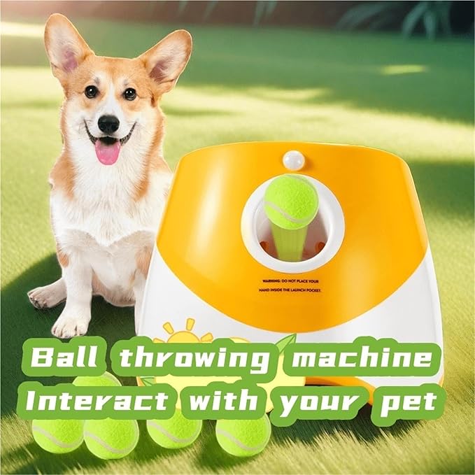 Dog Launcher Automatic Toy Tennis Throwing Pinball Machine Fun Interactive Throw Rechargable Catapult USB Charging(Yellow)