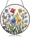 Colorful Flowers Stained Glass Suncatcher for Windows - Vibrant Sun Catchers Indoor Hanging Decor, Floral Gift for Women, Plant Lovers, Housewarming, Birthday, Mother's Day or New Home Celebration
