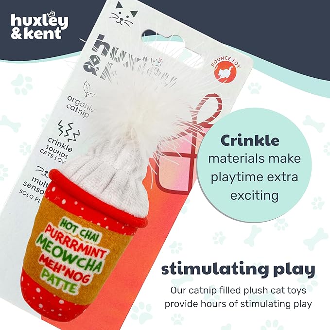 Huxley & Kent Plush Cat Toy - Holiday Interactive Catnip Toy for Cats & Kittens - Soft with Crinkle & Catnip - Fun Indoor Play - Latte My Way