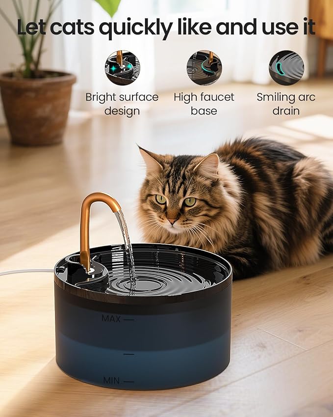 Cat Water Fountain, 71oz/2.1L Cat Fountain for Drinking with Copper Faucet, MISFANS-Designed Pump & Filter, Plastic Automatic Pet Water Fountain Bowl & Dispenser with 3-Pack Replaceable Filters
