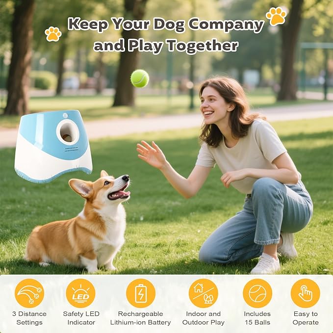 Automatic Ball Launcher for Dogs: 2" Mini Tennis Ball Thrower with 3 Distance Settings,Interactive Puppy Pet Ball Indoor Thrower Fetch Machine for Small to Medium Dogs,Blue