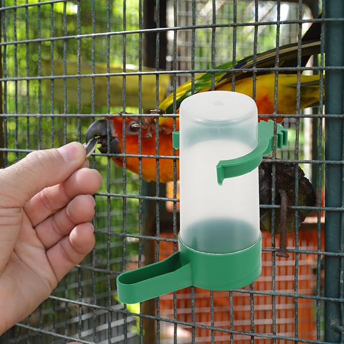 POPETPOP Automatic Bird Water Dispenser with Spill-Resistant Design 3.3-Inch Outlet Plastic Parakeet and Parrot Cage Feeder for Home and Aviary Use