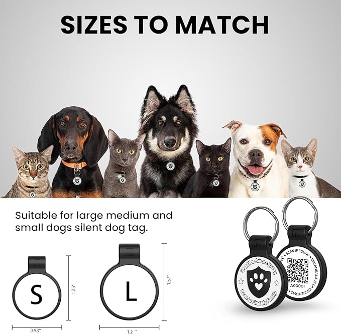 Silicone Cat Tags Personalized Small for Pet Collars, QR Code Cat Name Tags, Scan Location Alerts, Black S