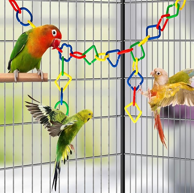 40Pcs Plastic Chain Links Toy, Random Shape & Color Link, Sugar Glider Cage Accessories & Bird Toys with Hooks for Climbing Swing, Multi-Color Multi-Shape