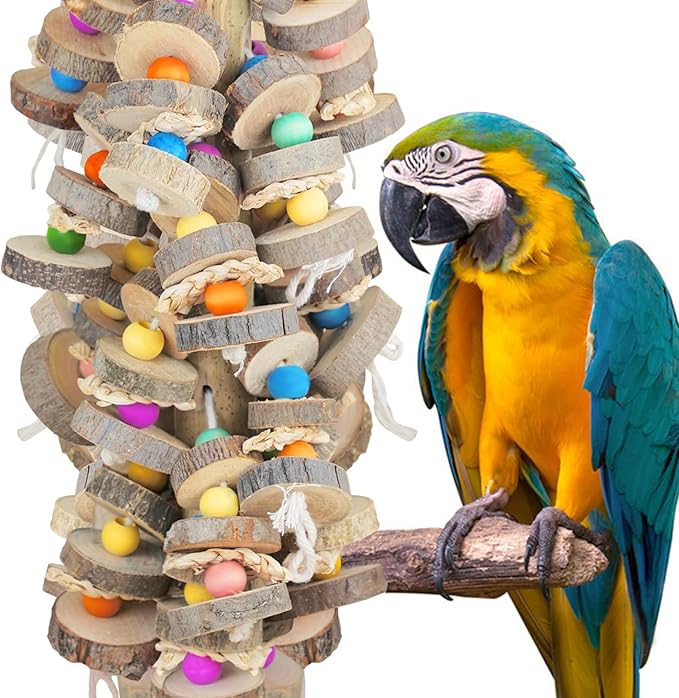 Large Bird Toys for Parrots Toys Natural Colored Wooden Bird Cages Chew Accessories for Macaws, Cockatoos, African Grey, and Amazon Parrots