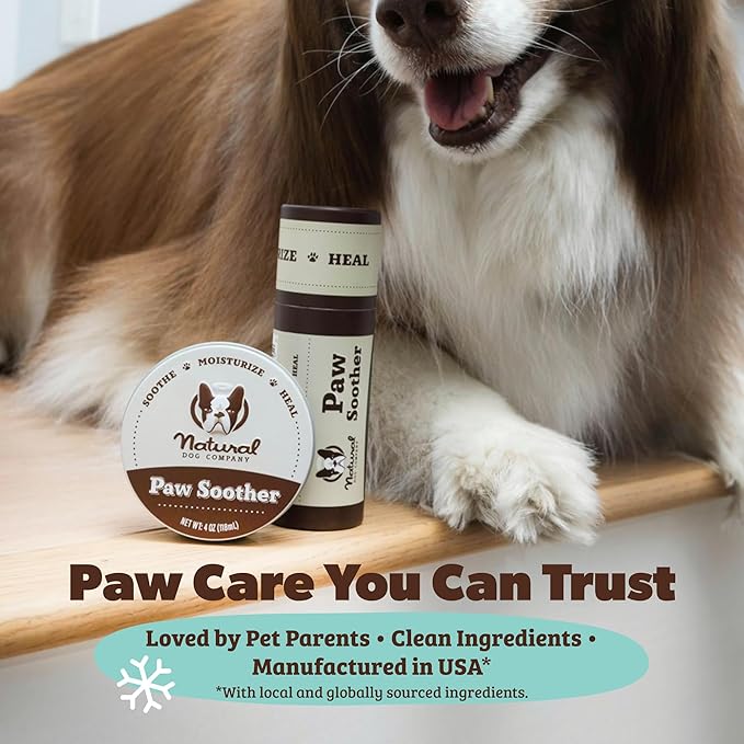 Natural Dog Company Paw Soother Balm & Wax - Dog Paw Balm & Moisturizer for Dry, Cracked Paw Pads, Helps Moisturize & Condition Winter-Worn Paws, Coconut Oil & Calendula, Daily Paws Care, 2 oz Tin
