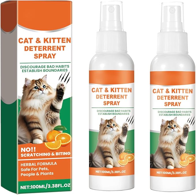 Roseye Cat Deterrent Spray for Indoor Use - Gentle & Effective Spray to Discourage Scratching & Marking, Natural Boundary Aid for Furniture & Plants, 100ML/3.38oz/2-Pack