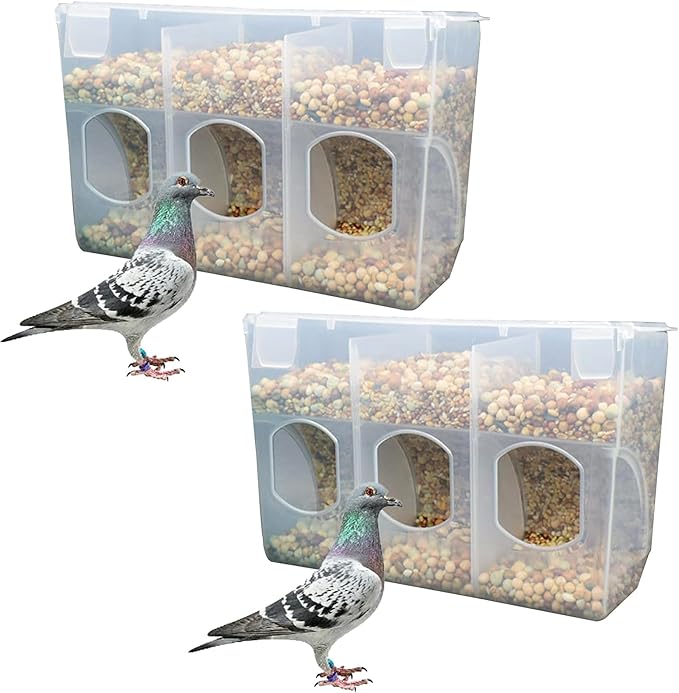 2 Pack Automatic Pigeon Bird Feeder Water, Plastic Feeder Water Dispenser Drinkers for Cage, No Mess Hanging Parrot Feeders, Cage Accessories for Parakeet Quail Bird Chicken (3 Hole-Hook)