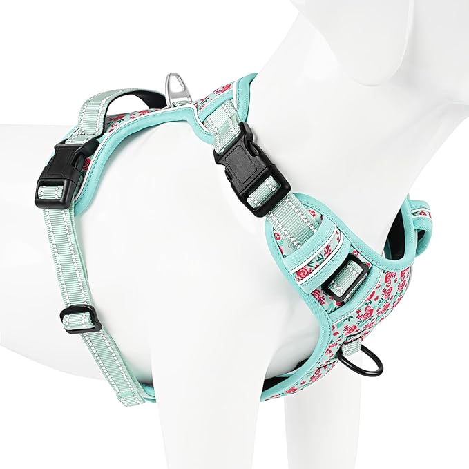 Timos No Pull Dog Harness, Release at Neck Reflective 3 Snap Buckles Adjustable No Choke Pet Vest with Front & Back 2 Leash Clips, Soft Padded Control Training Handle for Small Medium Large Dogs