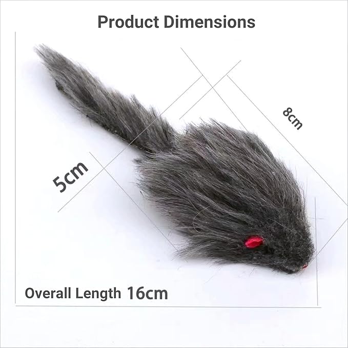 Cat Toys, 5 Pack Faux Fur Cat Mouse Toy, Interactive Cat Toy 6.3” Realistic Size Grey Furry Rattle Mouse Without Catnip Kitten Mice Toy for Bored Indoor Adult Cat, Feline Chew Toy Self Play