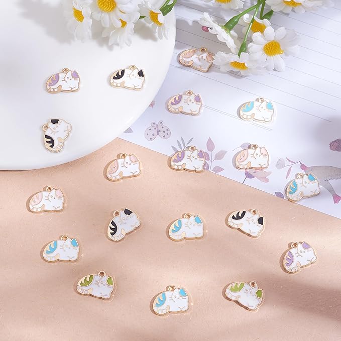 25 Pieces Cat Enamel Charm Pendant Kitten Charm Cute Cat Animal Pendant Mixed Color for Jewelry Necklace Earring Nracelet Making Crafts