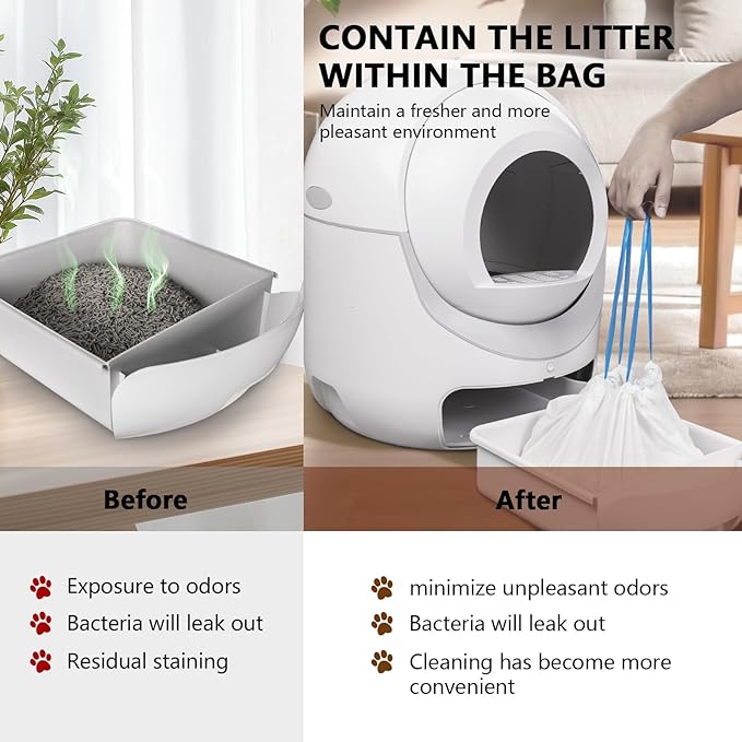 40 Count Extra Large Cat Litter Box Liners, Litter Waste Receptacles Bags for Giaceaw Self Cleaning Cat Litter Box